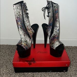 Pleaser Colorful Snake Print Lace-Up Heels
